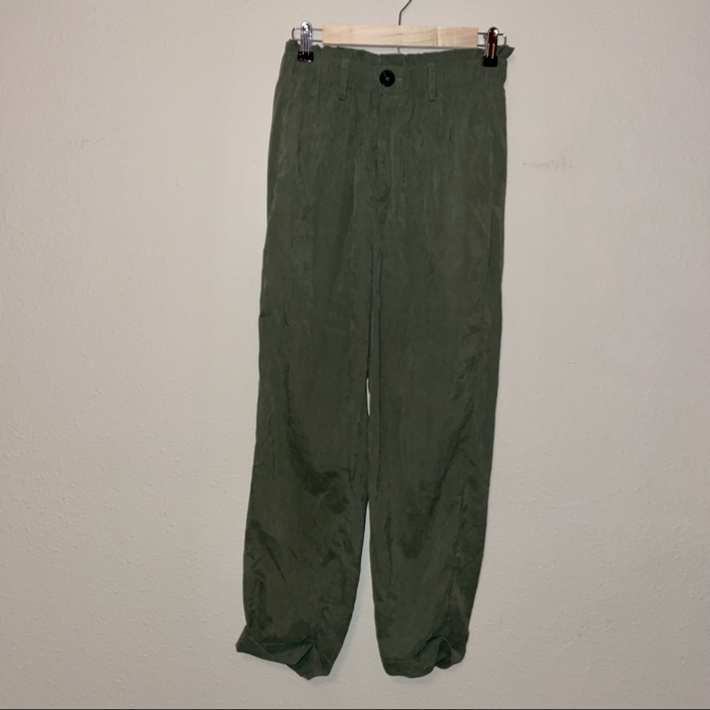 Sophisticated Finesse Olive Green Paperbag Pants